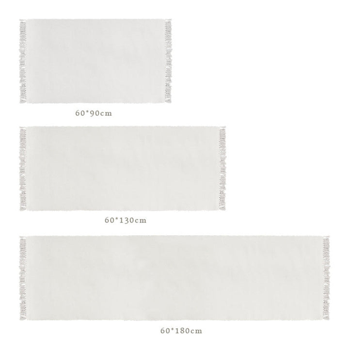 Simple solid color rug white cotton indoor rug handcrafted easy-care rug with fringes for the room | Bowlift