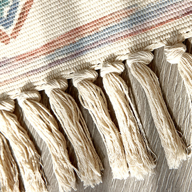 Retro Multi Color Moroccan Carpet Cotton Blend Tribal Symbols Carpet Machine Washable Carpet with Tassels for Room | Bowlift