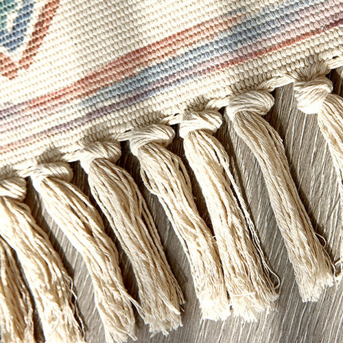 Retro Multi Color Moroccan Carpet Cotton Blend Tribal Symbols Carpet Machine Washable Carpet with Tassels for Room | Bowlift