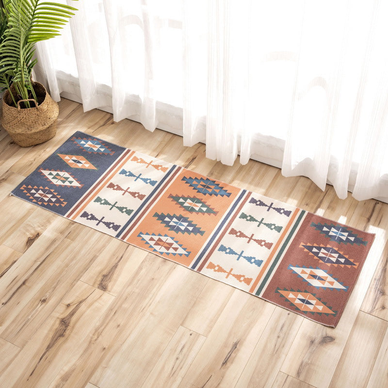 Nostalgia Tribal Pattern Carpet Multicolored Synthetic Carpet Pet Friendly Easy Care Carpet with Fringes for the Bedroom | Bowlift