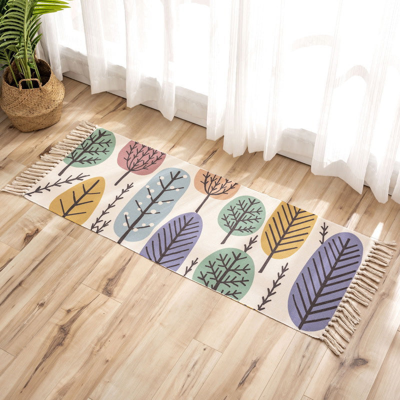 Nostalgia Tribal Pattern Carpet Multicolored Synthetic Carpet Pet Friendly Easy Care Carpet with Fringes for the Bedroom | Bowlift
