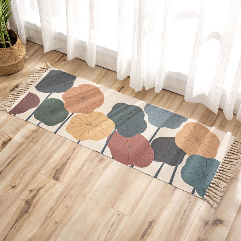 Nostalgia Tribal Pattern Carpet Multicolored Synthetic Carpet Pet Friendly Easy Care Carpet with Fringes for the Bedroom | Bowlift
