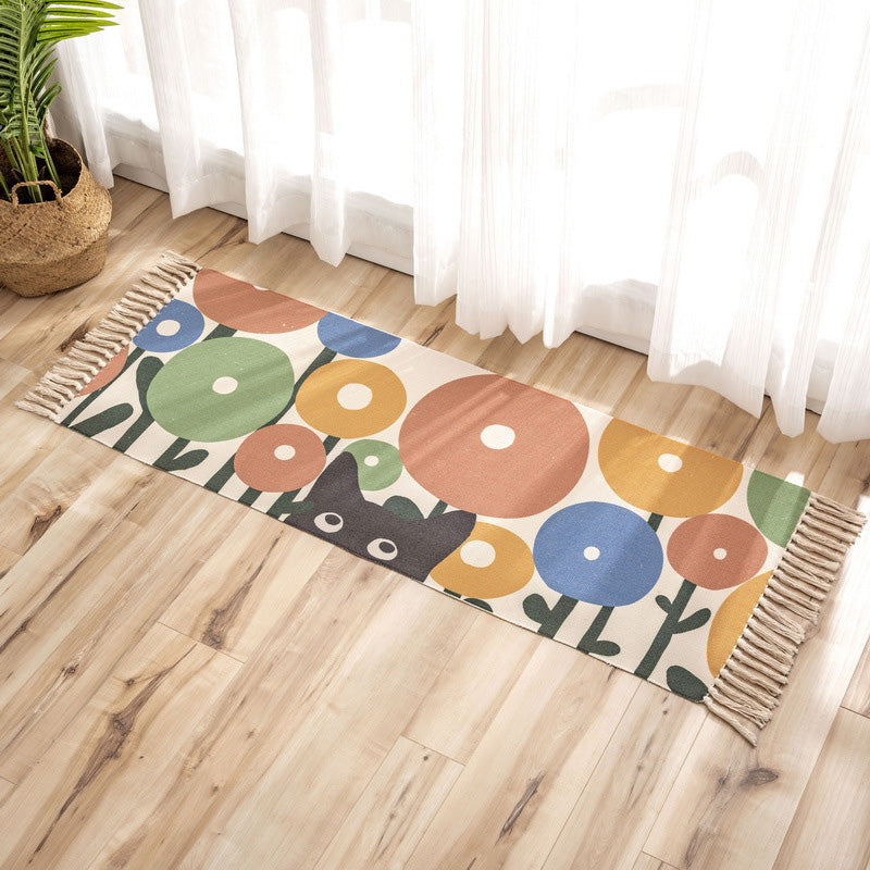 Nostalgia Tribal Pattern Carpet Multicolored Synthetic Carpet Pet Friendly Easy Care Carpet with Fringes for the Bedroom | Bowlift
