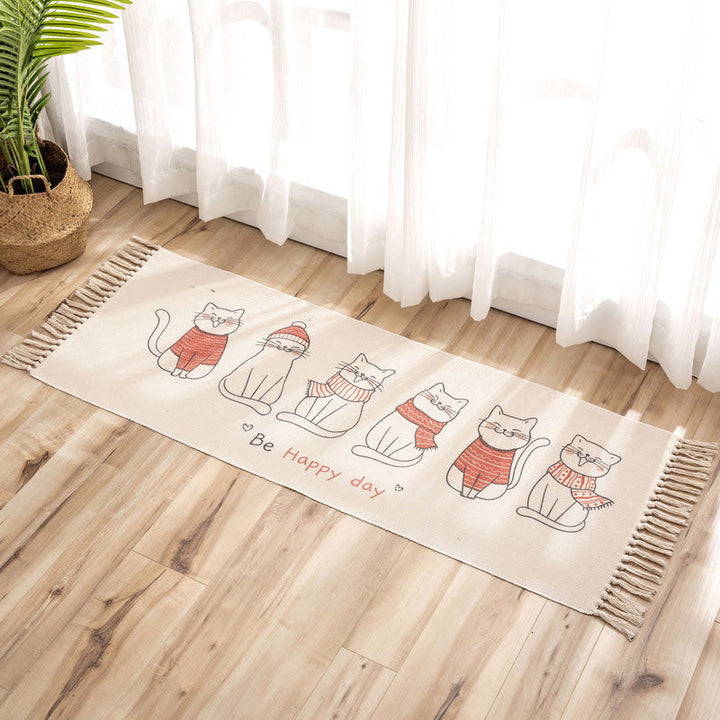 Nostalgia Tribal Pattern Carpet Multicolored Synthetic Carpet Pet Friendly Easy Care Carpet with Fringes for the Bedroom | Bowlift