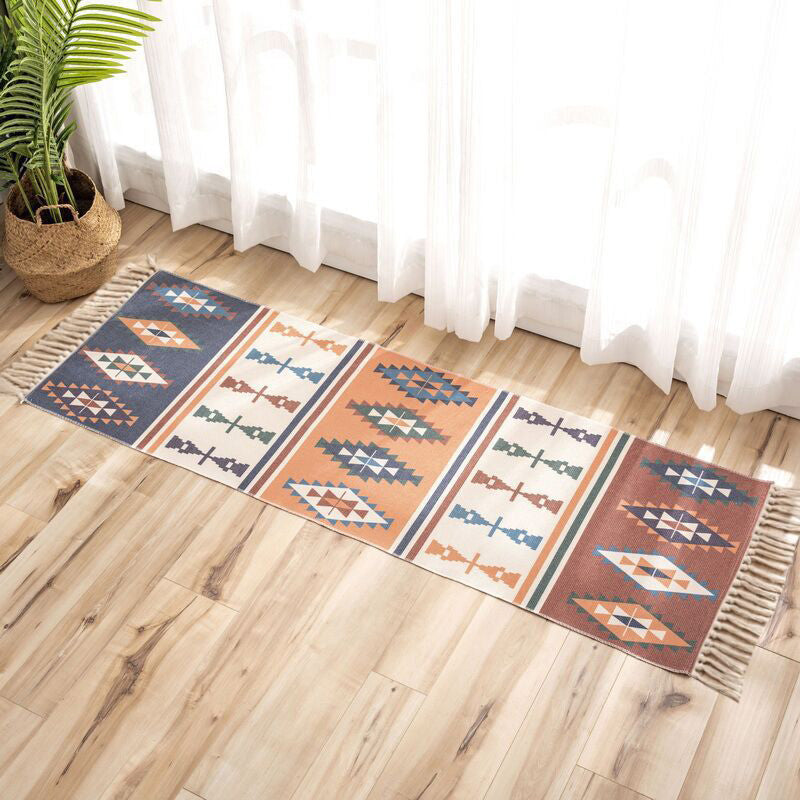 BowLift | Nostalgia Tribal Pattern Rug Multicolored Synthetic Area Rug Pet-Friendly Easy Care Rug with Fringes for Bedroom