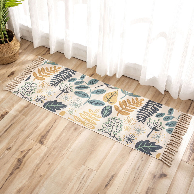 Nostalgia Tribal Pattern Carpet Multicolored Synthetic Carpet Pet Friendly Easy Care Carpet with Fringes for the Bedroom | Bowlift
