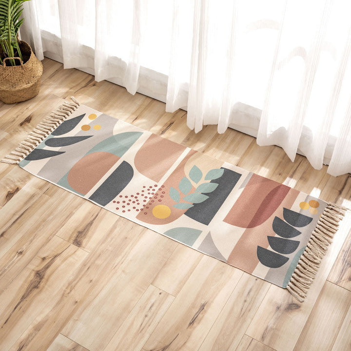 Nostalgia Tribal Pattern Carpet Multicolored Synthetic Carpet Pet Friendly Easy Care Carpet with Fringes for the Bedroom | Bowlift
