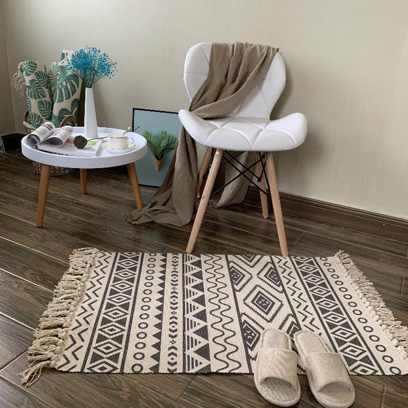 Western Bedroom Rug Multicolored Tribal Geo Rug Cotton Blend Easy Care Washable Rug with Fringes | Bowlift