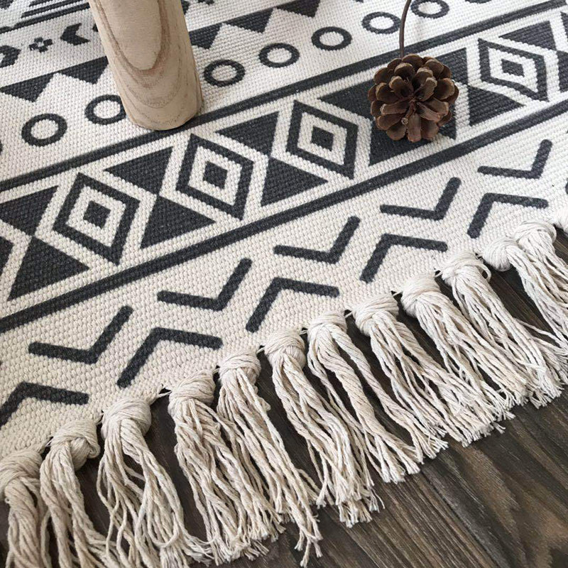 Western Bedroom Rug Multicolored Tribal Geo Rug Cotton Blend Easy Care Washable Rug with Fringes | Bowlift