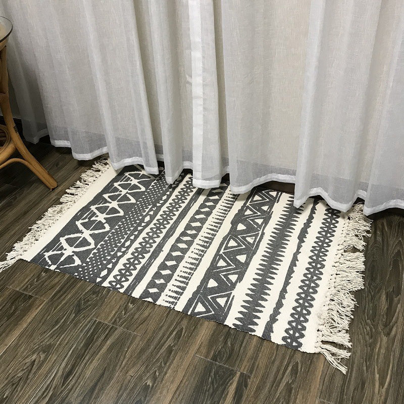 Western Bedroom Rug Multicolored Tribal Geo Rug Cotton Blend Easy Care Washable Rug with Fringes | Bowlift