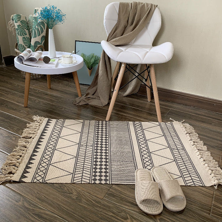 Western Bedroom Rug Multicolored Tribal Geo Rug Cotton Blend Easy Care Washable Rug with Fringes | Bowlift