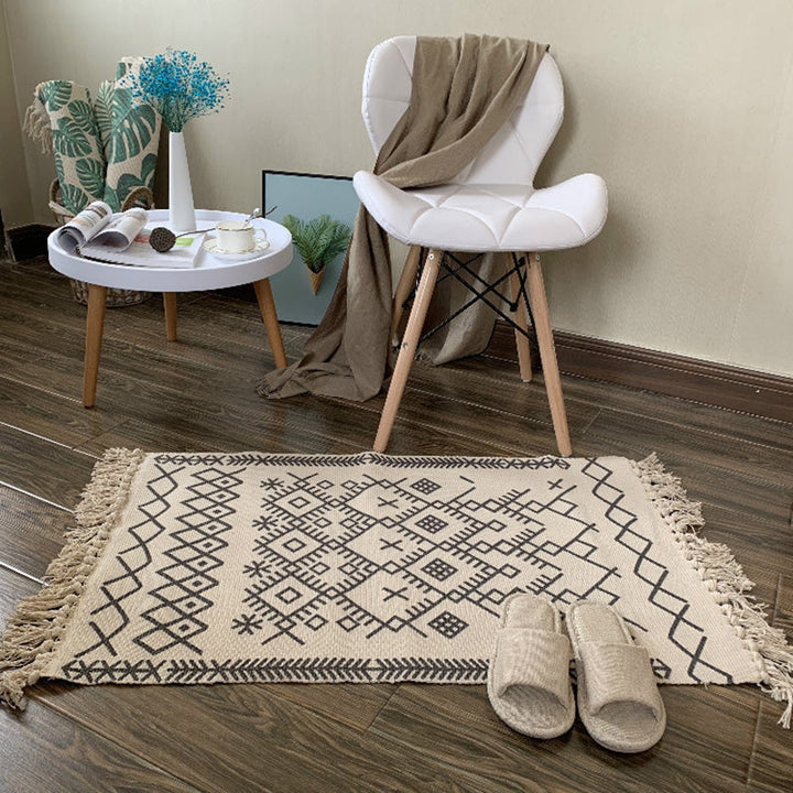 Western Bedroom Rug Multicolored Tribal Geo Rug Cotton Blend Easy Care Washable Rug with Fringes | Bowlift