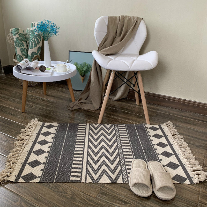 Western Bedroom Rug Multicolored Tribal Geo Rug Cotton Blend Easy Care Washable Rug with Fringes | Bowlift