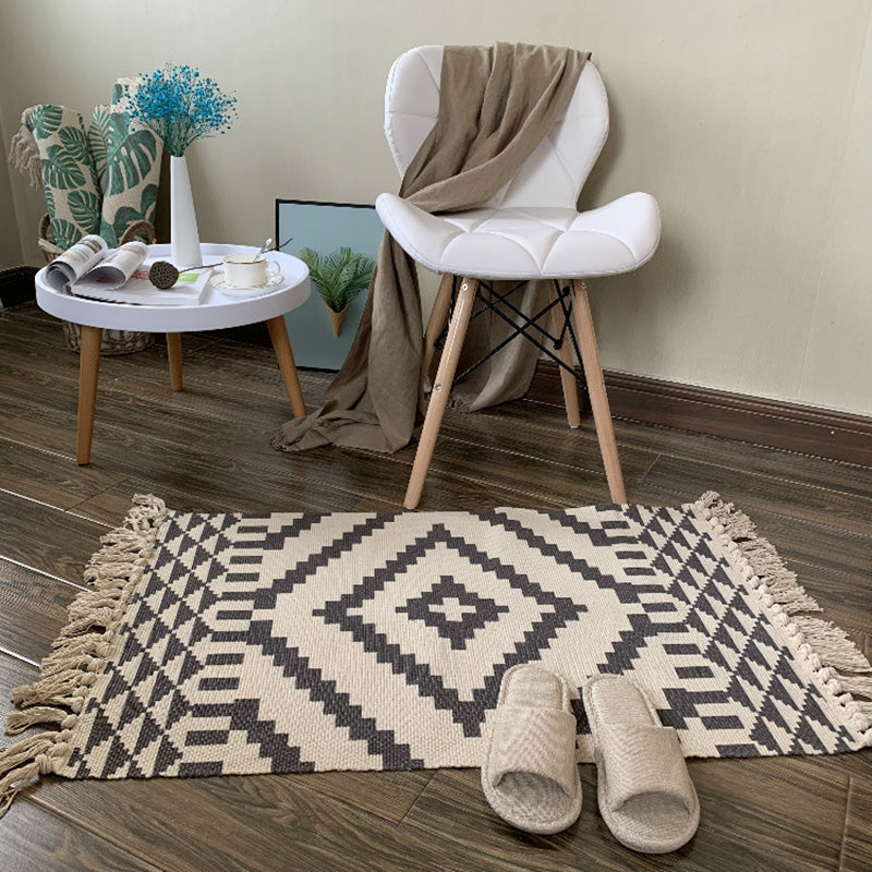 Western Bedroom Rug Multicolored Tribal Geo Rug Cotton Blend Easy Care Washable Rug with Fringes | Bowlift