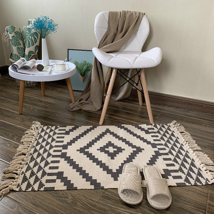 Western Bedroom Rug Multicolored Tribal Geo Rug Cotton Blend Easy Care Washable Rug with Fringes | Bowlift