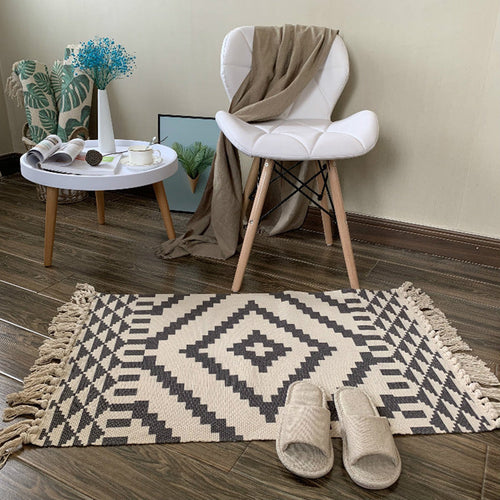 Western Bedroom Rug Multicolored Tribal Geo Rug Cotton Blend Easy Care Washable Rug with Fringes | Bowlift