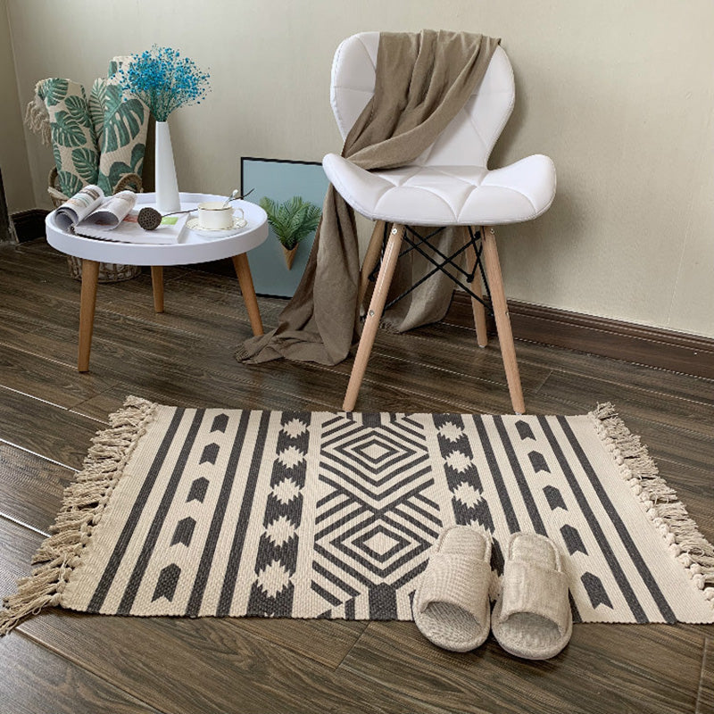 Western Bedroom Rug Multicolored Tribal Geo Rug Cotton Blend Easy Care Washable Rug with Fringes | Bowlift