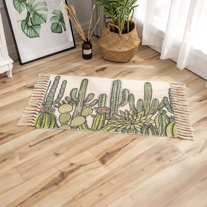 Classic geometric printed rug Multicolored cotton blend rug Easy-care washable rug with fringes for the bedroom | Bowlift