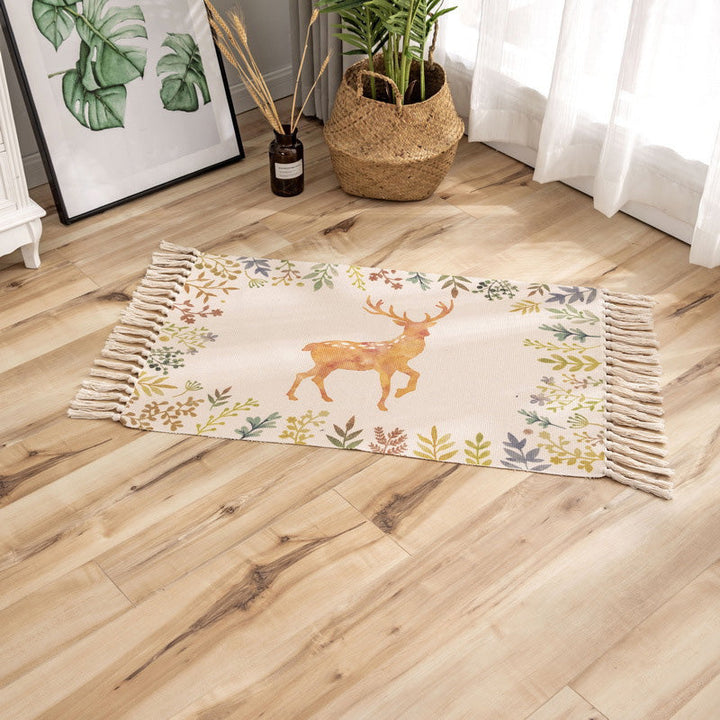 Classic geometric printed rug Multicolored cotton blend rug Easy-care washable rug with fringes for the bedroom | Bowlift