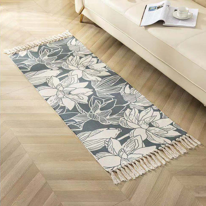 Classic geometric printed rug Multicolored cotton blend rug Easy-care washable rug with fringes for the bedroom | Bowlift