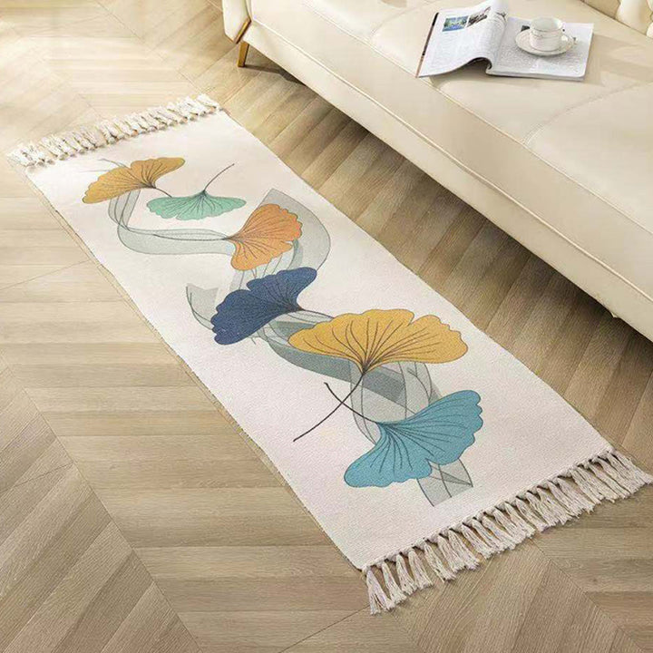 Classic geometric printed rug Multicolored cotton blend rug Easy-care washable rug with fringes for the bedroom | Bowlift