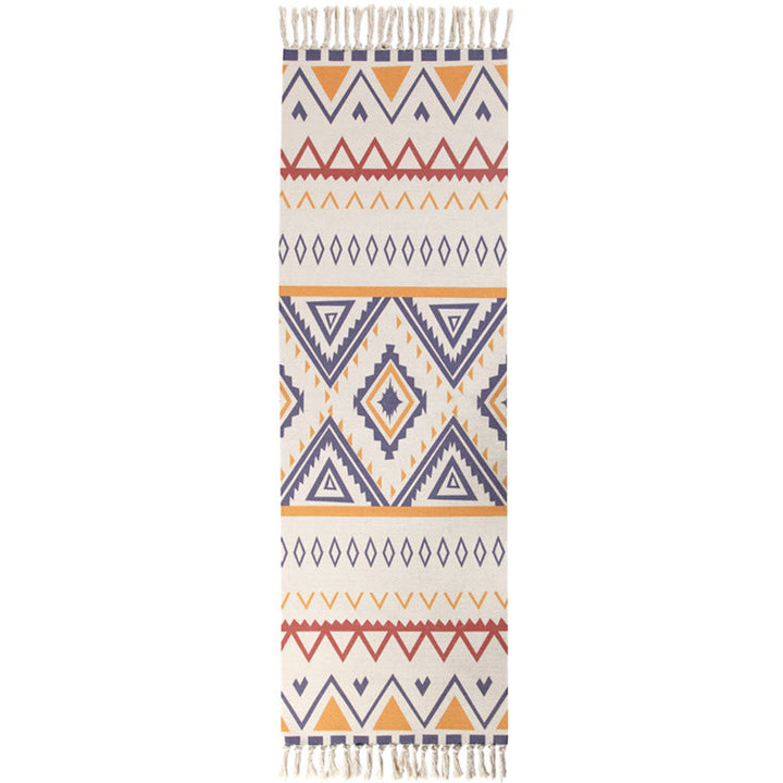 Americana Bedroom Rug Multicolored geometric print rug Machine washable Easy care rug with tassels | Bowlift