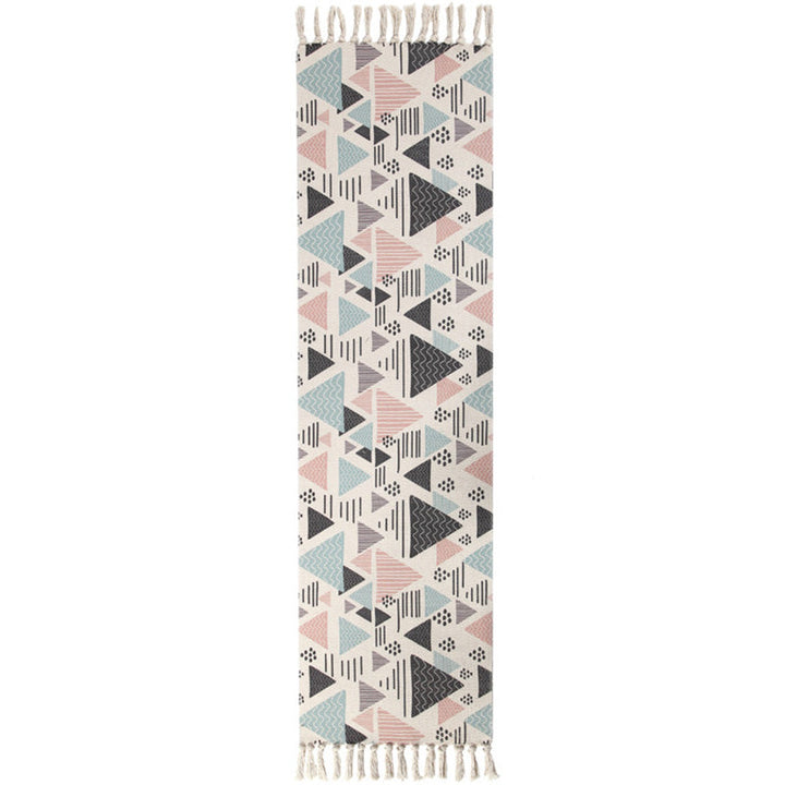 Americana Bedroom Rug Multicolored geometric print rug Machine washable Easy care rug with tassels | Bowlift
