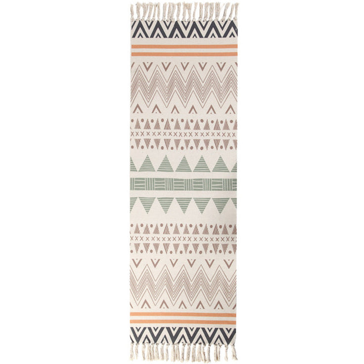 Americana Bedroom Rug Multicolored geometric print rug Machine washable Easy care rug with tassels | Bowlift