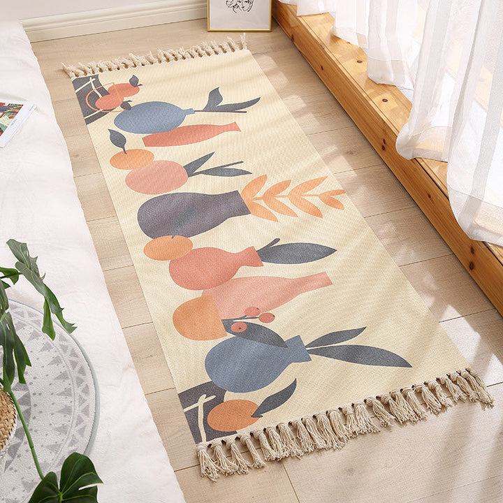 Americana Bedroom Rug Multicolored geometric print rug Machine washable Easy care rug with tassels | Bowlift