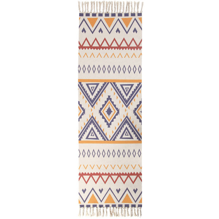 Americana Bedroom Rug Multicolored geometric print rug Machine washable Easy care rug with tassels | Bowlift