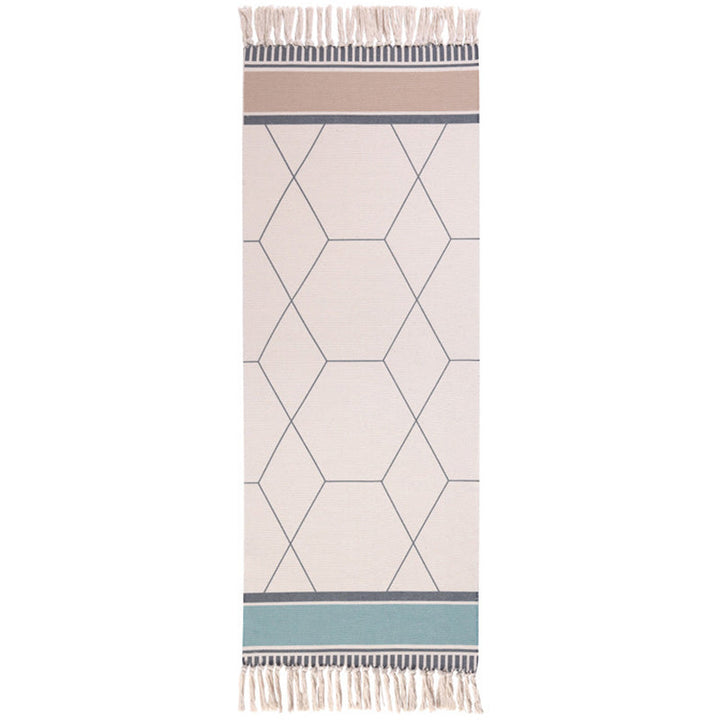 Americana Bedroom Rug Multicolored geometric print rug Machine washable Easy care rug with tassels | Bowlift