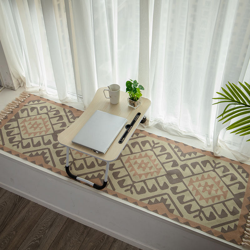 BowLift | Moroccan Rug Multicolored Tribe Totem Rug Cotton Blend Washable Handcrafted Rug with Fringes