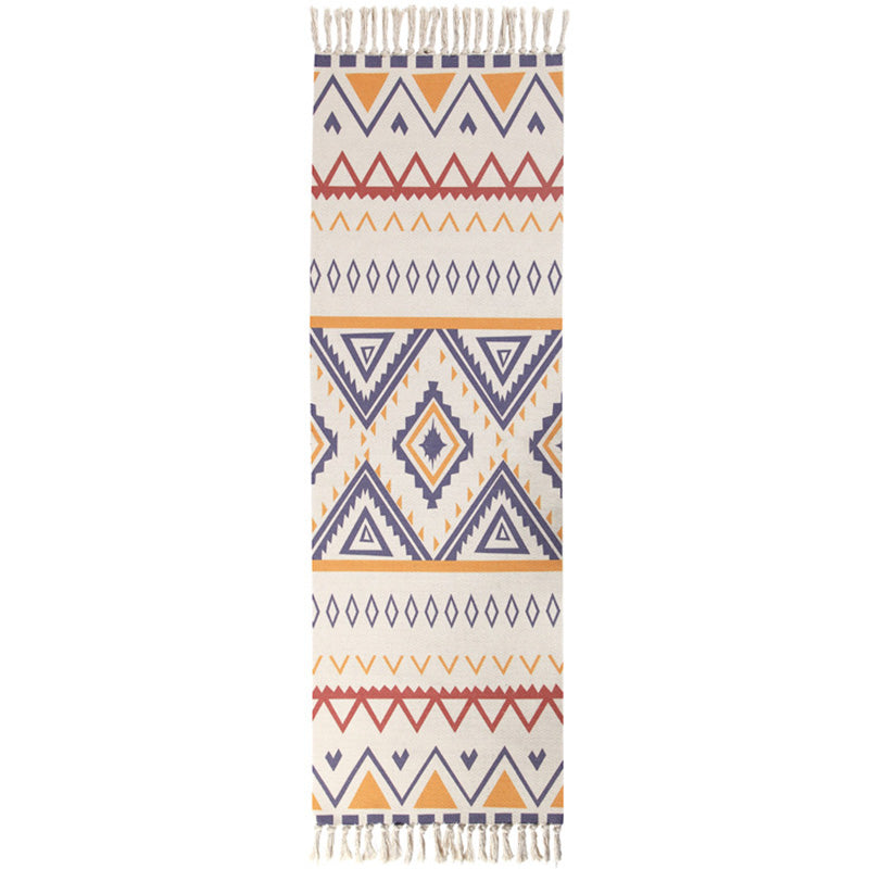 BowLift | Moroccan Rug Multicolored Tribe Totem Rug Cotton Blend Washable Handcrafted Rug with Fringes