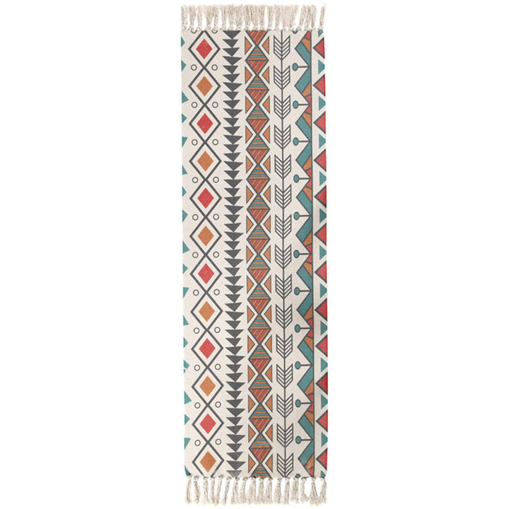 BowLift | Moroccan Rug Multicolored Tribe Totem Rug Cotton Blend Washable Handcrafted Rug with Fringes