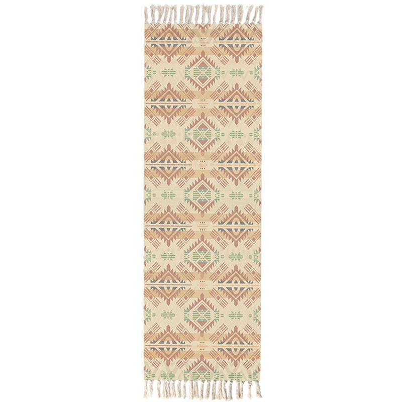 BowLift | Moroccan Rug Multicolored Tribe Totem Rug Cotton Blend Washable Handcrafted Rug with Fringes