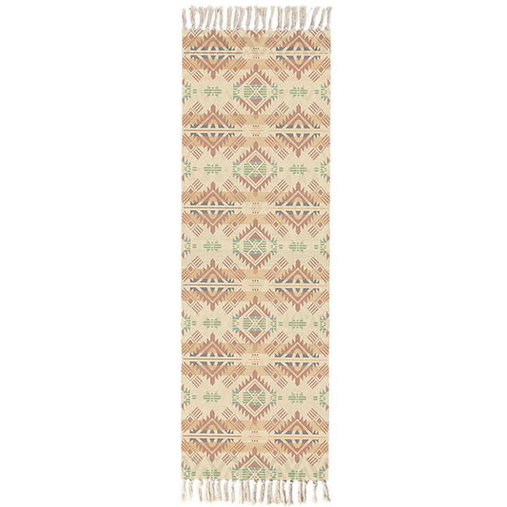 BowLift | Moroccan Rug Multicolored Tribe Totem Rug Cotton Blend Washable Handcrafted Rug with Fringes