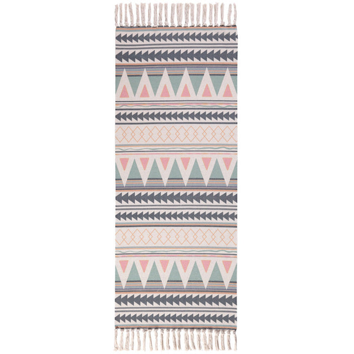 BowLift | Moroccan Rug Multicolored Tribe Totem Rug Cotton Blend Washable Handcrafted Rug with Fringes