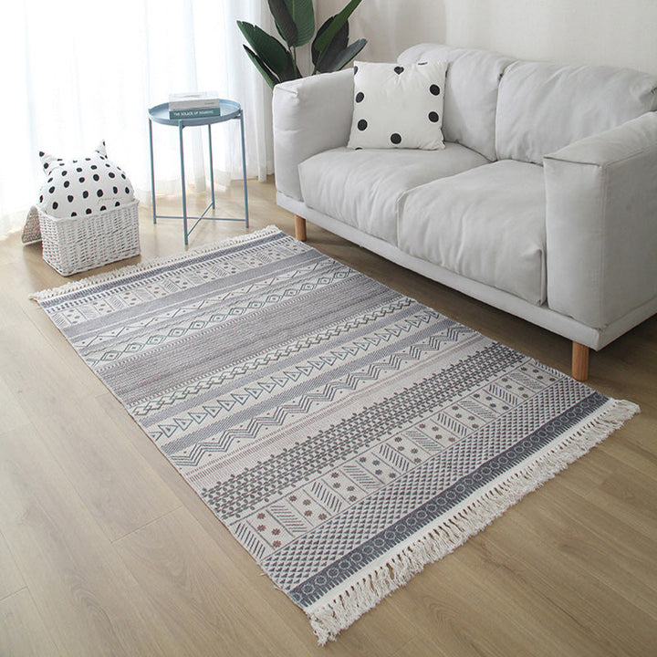 Western Living Room Rug Multicolored Geo Pattern Rug Cotton Blend Washable Handwoven Rug with Fringes | Bowlift