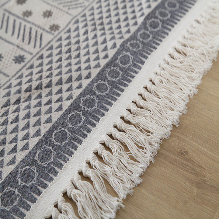 Western Living Room Rug Multicolored Geo Pattern Rug Cotton Blend Washable Handwoven Rug with Fringes | Bowlift