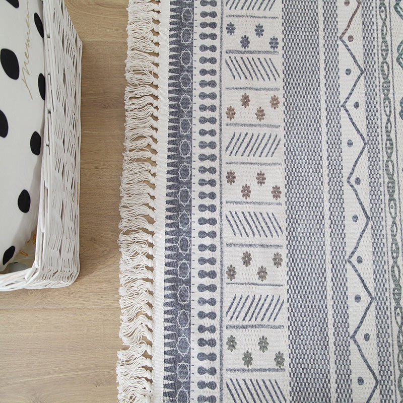 Western Living Room Rug Multicolored Geo Pattern Rug Cotton Blend Washable Handwoven Rug with Fringes | Bowlift