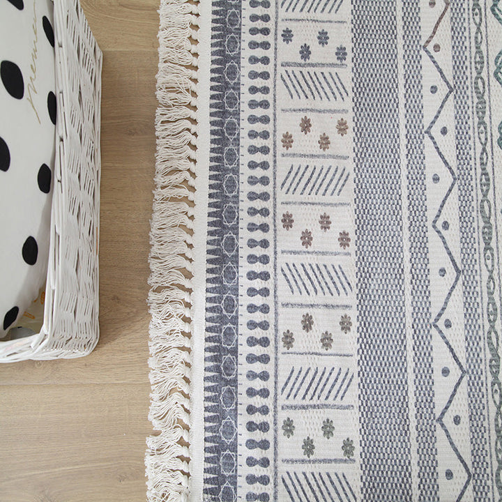 Western Living Room Rug Multicolored Geo Pattern Rug Cotton Blend Washable Handwoven Rug with Fringes | Bowlift