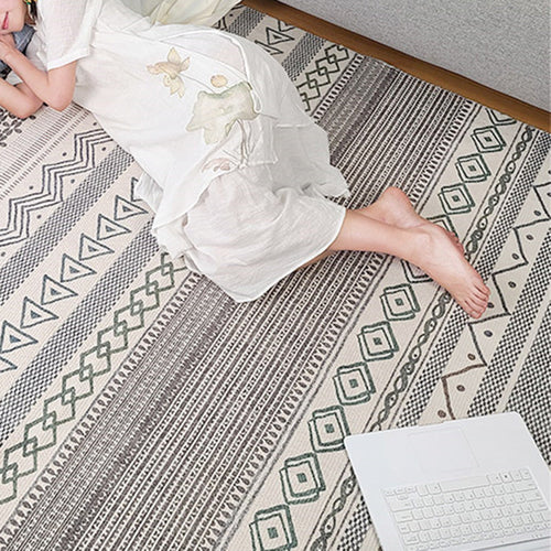 Multicolor living room wallpaper Moroccan geometric print rug cotton blend machine washable braided rug | Bowlift