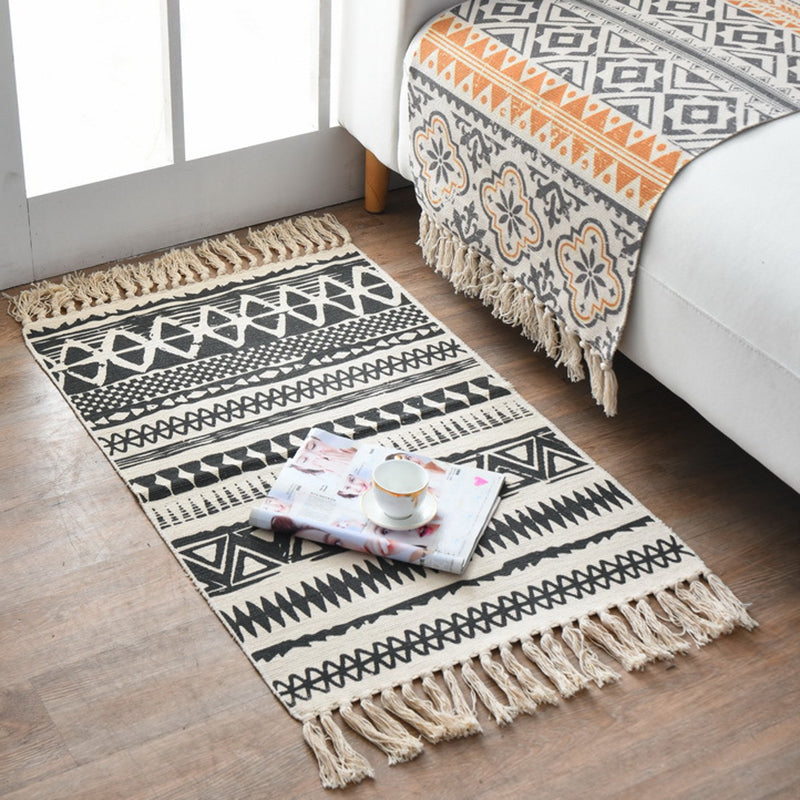 Westerner Bedroom Rug Multicolored Geometric Print Rug Cotton Blend Machine Washable Easy-Care Rug with Fringes | Bowlift
