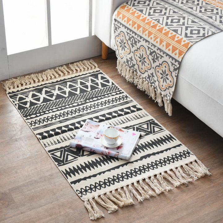 Westerner Bedroom Rug Multicolored Geometric Print Rug Cotton Blend Machine Washable Easy-Care Rug with Fringes | Bowlift