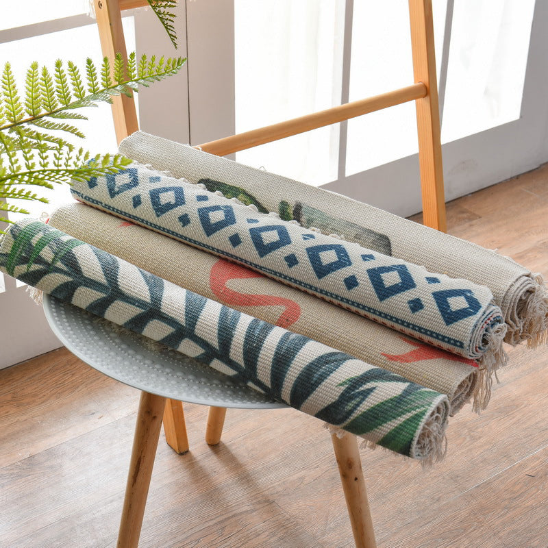 Westerner Bedroom Rug Multicolored Geometric Print Rug Cotton Blend Machine Washable Easy-Care Rug with Fringes | Bowlift