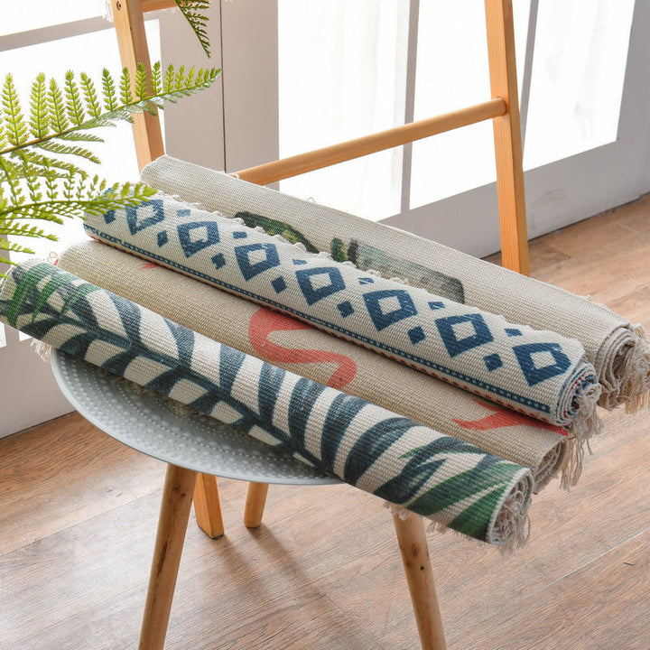 Westerner Bedroom Rug Multicolored Geometric Print Rug Cotton Blend Machine Washable Easy-Care Rug with Fringes | Bowlift