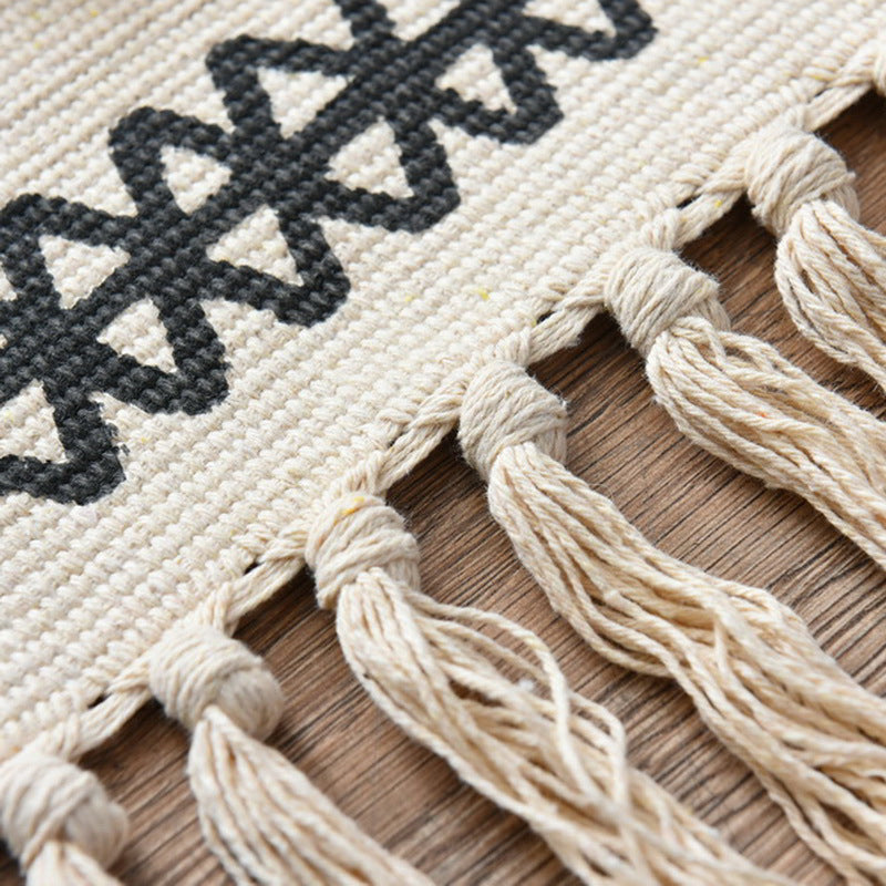 Westerner Bedroom Rug Multicolored Geometric Print Rug Cotton Blend Machine Washable Easy-Care Rug with Fringes | Bowlift