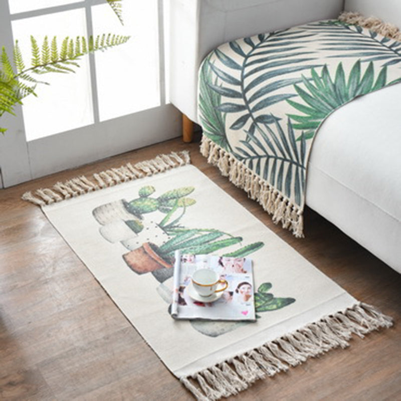 Westerner Bedroom Rug Multicolored Geometric Print Rug Cotton Blend Machine Washable Easy-Care Rug with Fringes | Bowlift