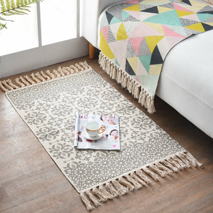 Westerner Bedroom Rug Multicolored Geometric Print Rug Cotton Blend Machine Washable Easy-Care Rug with Fringes | Bowlift
