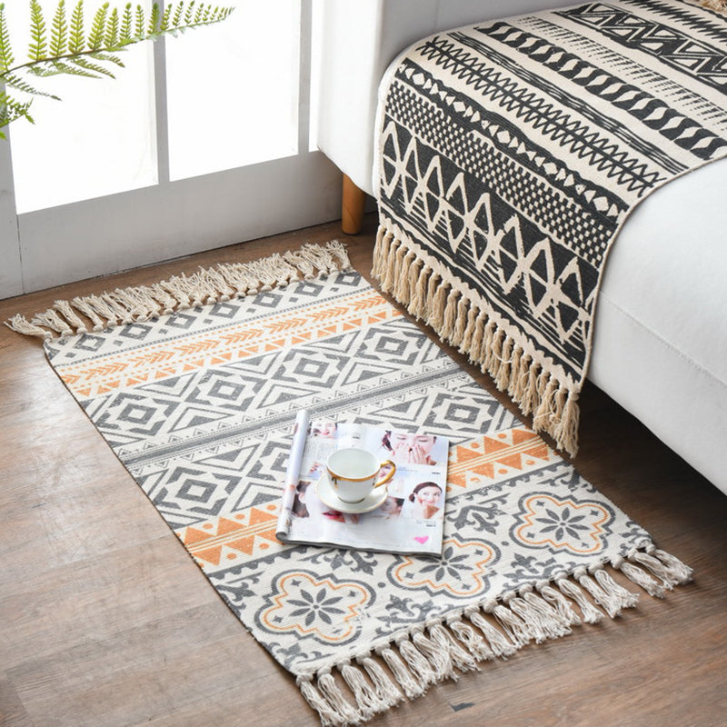 Westerner Bedroom Rug Multicolored Geometric Print Rug Cotton Blend Machine Washable Easy-Care Rug with Fringes | Bowlift